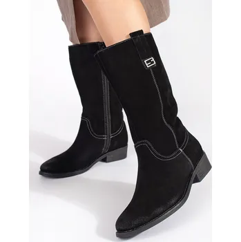 Dámské kozačky Praktické černé kozačky dámské na širokém podpatku 40