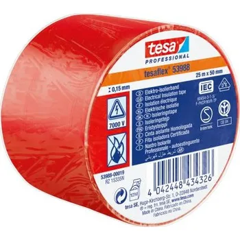 Izolační páska Izolační páska elektro, Červená Měkčené PVC 7000V 50mm x , délka: 25m tloušťka 150mm 53988 Tesa