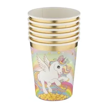 Party nádobí Papírové kelímky s motivem jednorožce 250 ml (6 ks)