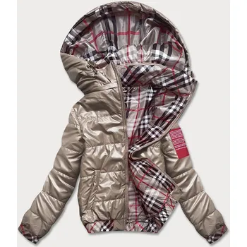 Krátká béžová dámská bunda s ozdobným lemováním (B8030-12) odstíny béžové S (36)