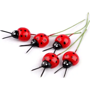 Beruška na drátku k aranžování - červená (5 ks)