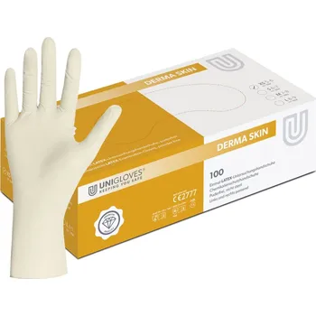 Vyšetřovací rukavice UNIGLOVES Latexové rukavice - Derma Skin, 100 ks Velikost: XS (6)