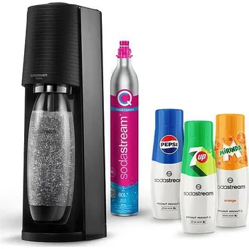 Příprava nápoje SodaStream Terra Black + Sirup Sodastream Pepsi 440 ml + Sirup Sodastream Mirinda 440 ml + Sirup Sodastream 7UP 440 ml
