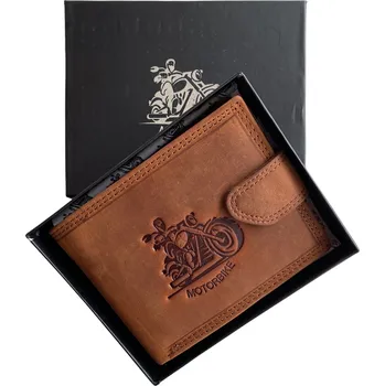 Peněženka PRAGATI Pánská kožená peněženka s přezkou na motorku světle hnědá 305-l