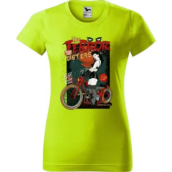 Dámské oblečení DOBRÝ TRIKO Dámské tričko s potiskem Terror sisters Barva: Limetková, Velikost: M