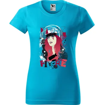 Dámské tričko DOBRÝ TRIKO Dámské tričko s potiskem Raining fire Barva: Tyrkysová, Velikost: L