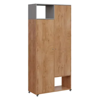 Šatní skříň AERO 62 L skříň šatní 2-dveřová/2 niky, výsuvné ramínko, levá, 2150x1000x400, kolečka, chinchilla šedá/dub klasik