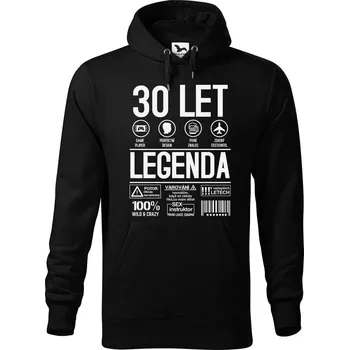 Pánská mikina DOBRÝ TRIKO Pánská mikina s potiskem Legenda 30 let Velikost pánské mikiny: 5XL, Barva: Černá