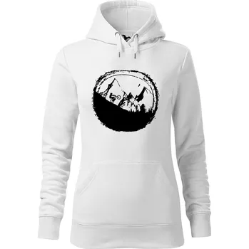 Dámská mikina DOBRÝ TRIKO Dámská mikina s potiskem Hory a kolo Velikost dámské mikiny: L, Barva: Bílá