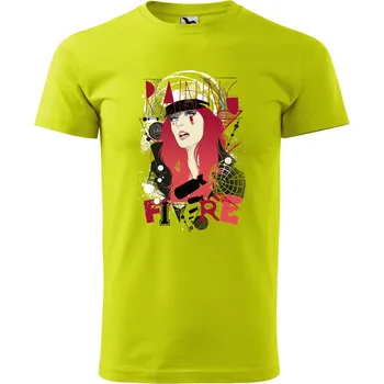 Pánská móda DOBRÝ TRIKO Pánské tričko s potiskem Raining fire Velikost: L, Barva: Limetková