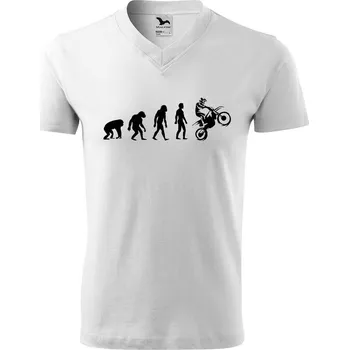 Pánské tričko DOBRÝ TRIKO Pánské V tričko s potiskem Evoluce motorkáře Velikost: 2XL, Barva: Černá