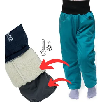 Chlapecké kalhoty Esito (ušito v ČR) Dětské zimní softshellové oteplovačky Esito s umělým kožíškem vel. 86-146 petrolejové