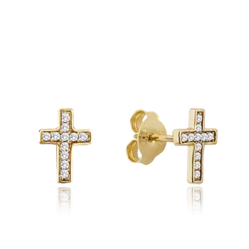 Náušnice Olivie Zlaté náušnice křížky s bílými zirkony Au 585/1000