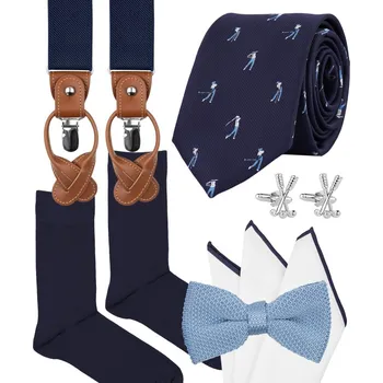 Kravata Bubibubi Tmavomodrá golfová sada s kravatou, motýlkem a kšandami velikost ponožek 39-42