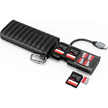 Telesin Multifunknčí čtečka a pouzdro paměťových karet SD a Micro SD i vnitřním kabelem