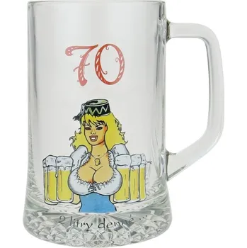 Sklenice Půllitr "70 Dva litry denně..." (Dárek k 70. narozeninám, krýgl s číslem)