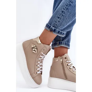 Dámské tenisky Dámské vysoké tenisky na zip Lemar Katerin Barva: Béžová, Velikost: 37