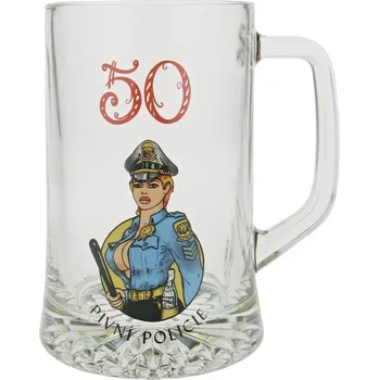 Sklenice Půllitr "50 Pivní policie" (Skleněný krýgl s číslem a obrázkem)