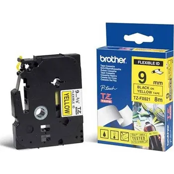 Počítač Páska do štítkovače Brother TZe-FX621, 9mm, černý tisk/žlutý podklad, flexi, originál