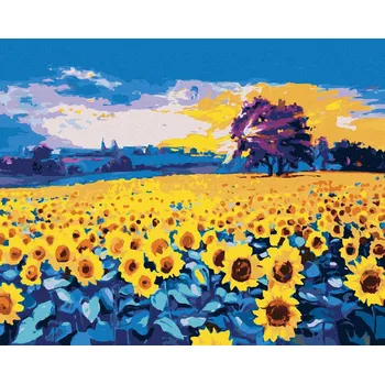 Malování podle čísel Obrovské slunečnicové pole, 40x50 cm, bez rámu a bez vypnutí plátna
