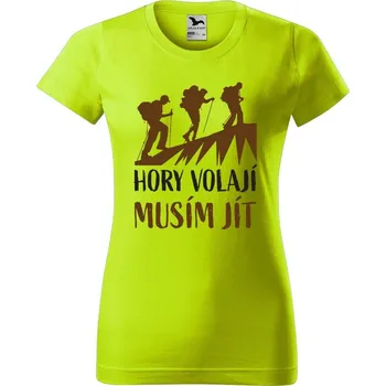 Dámské oblečení DOBRÝ TRIKO Dámské tričko s potiskem Hory volají Barva: Limetková, Velikost: XS