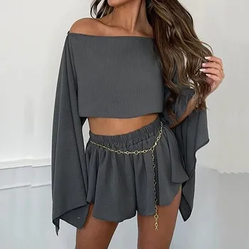 Volný letní set top se širokými rukávy a šortky Velikost: 2XL, Barva (Varianta): 02 Grey