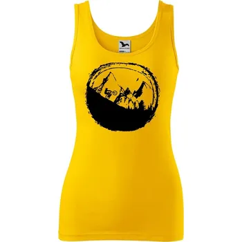 Dámské tričko DOBRÝ TRIKO Dámské tílko s potiskem - Hory a kolo Velikost: XL, Barva: Žlutá