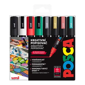 Posca sada popisovačů PC-5M, CHRISTMAS, 1,8 - 2,5 mm, mix vánočních barev (8 ks)