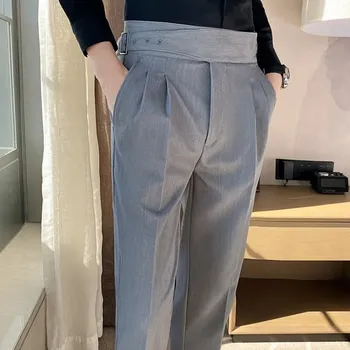 Pánské kalhoty Pánské kalhoty s vysokým pasem a přezkou Barva: Šedá, Velikost: 36