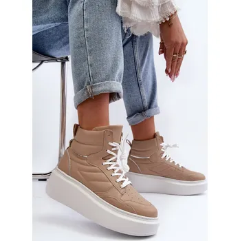 Dámské tenisky Zazoo 3392/X Dámské Kožené Sportovní Boty Na Platformě Barva: Béžová, Velikost: 40