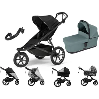 Kočárek Akční set Thule Urban Glide 3 Black s magnetickou přezkou+ korbička Mid blue + madlo Thule + pláštěnky Altabebe + moskytiéra Zopa Autorizovaný prodejce