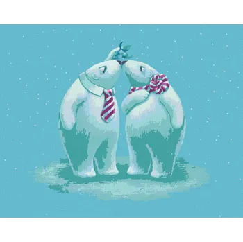 Malování podle čísel Dva medvídci pod jmelím (Sue Ellen Brown), 40x50 cm, bez rámu a bez vypnutí plátna