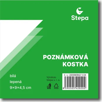 Blok Poznámkový blok Stepa, kostka bílá, lepená, 9 x 9 x 4,5 cm