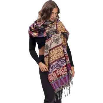 Šála Šála INDI motiv listu okrová s fialovou