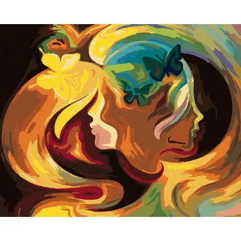 Malování podle čísel Abstraktní obličeje s motýly, 40x50 cm, bez rámu a bez vypnutí plátna
