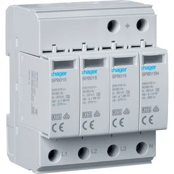 Přepěťová ochrana Hager SPB413 Svodič přepětí T2, In 20 kA (8/20), (3+1