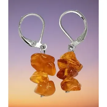 Náušnice Jantarové náušnice z chirurgické oceli – sekaný přírodní jantar, esoterický šperk