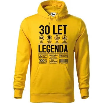 Pánská mikina DOBRÝ TRIKO Pánská mikina s potiskem Legenda 30 let Velikost pánské mikiny: L, Barva: Žlutá