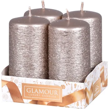 Svíčka Nohel Garden Svíčka adventní TAURUS škrábaná metalická d4x8cm 4ks - bílošedá