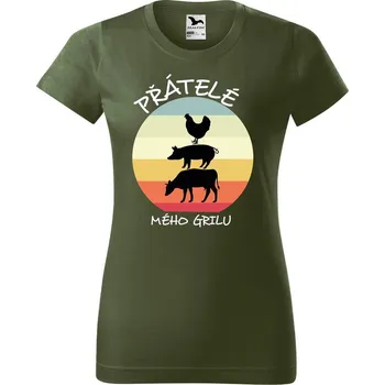 Dámské tričko DOBRÝ TRIKO Dámské tričko s potiskem Přátelé mého grilu Barva: Khaki, Velikost: L