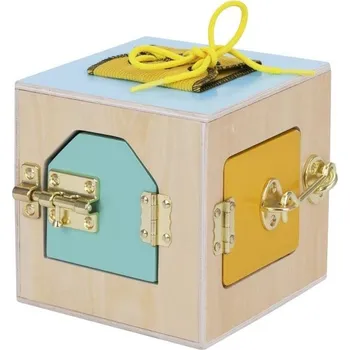 Dřevěná hračka Activity board eliNeli Montessori activity kostka se zámky