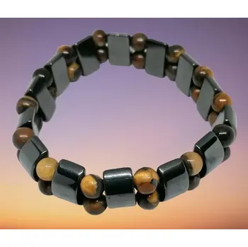 Náramek Náramek široký z hematitu a tygřího oka