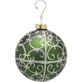Vánoční ozdoba Vánoční skleněná ozdoba zelená s flitry, 12 cm