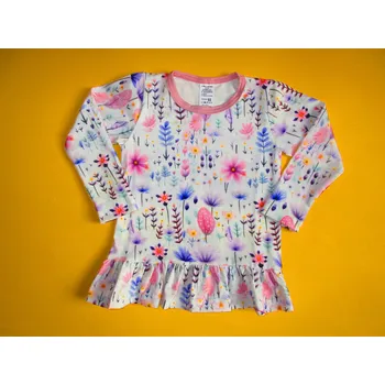 Dívčí tričko Arex, ČR Květovaná tunika s dlouhým rukávem a volánkem Barva: smetanová+fialová, Velikost: 92