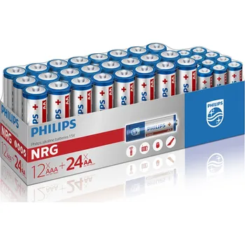 Článková baterie Philips Baterie Power Alkaline, 24 ks AA + 12 ks AAA