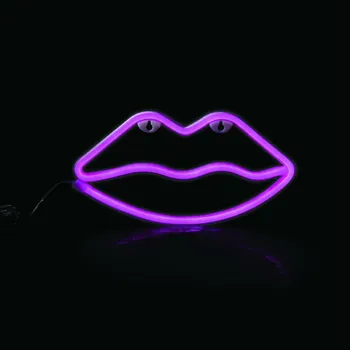 Nástěnné svítidlo ACA Lighting neonová nástěnná dekorace LIPS, 50 LED na baterie 3xAA/USB, růžová, IP20, 15x2.3x36 F04507329