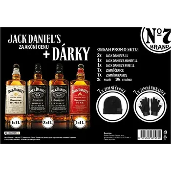 Whisky JACK DANIELS WH. 40% promoset 4x 1l - 11/2024 7 x zimní čepice , 7 x rukavice