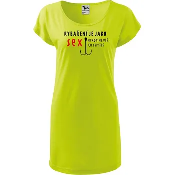 DOBRÝ TRIKO Dámské tričko/šaty s potiskem Rybaření Velikost: M, Barva: Limetková