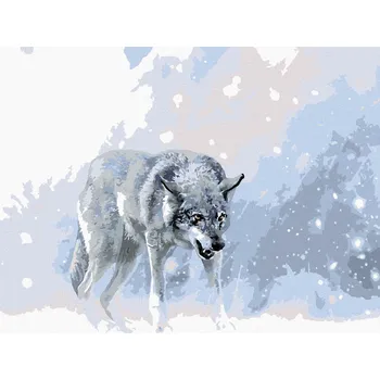 Malování podle čísel Šedý vlk v zimní krajině, 40x50 cm, bez rámu a bez vypnutí plátna