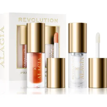 Kosmetická sada Makeup Revolution X Alagia Makeup Revolution, x Alagia Lip Oil Sunburn olej na rty 1,4 ml + Makeup Revolution, x Alagia Lip Dominicana Glow olej na rty 1,4 ml kosmetická sada